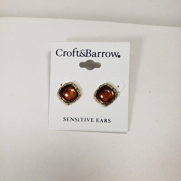 CROFT & BARROW, Gold-tone Brown Square Stone Stud Earrings | 2/$30 | Jewelry - Picture 7 of 10